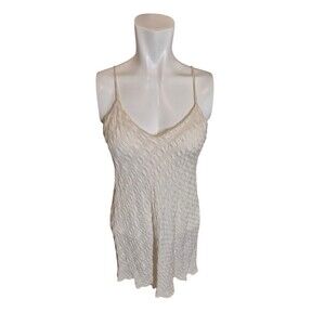 August Silk Vintage 100% Silk Chemise Slip Dress Teddy Nighty Ivory Sz S/M
